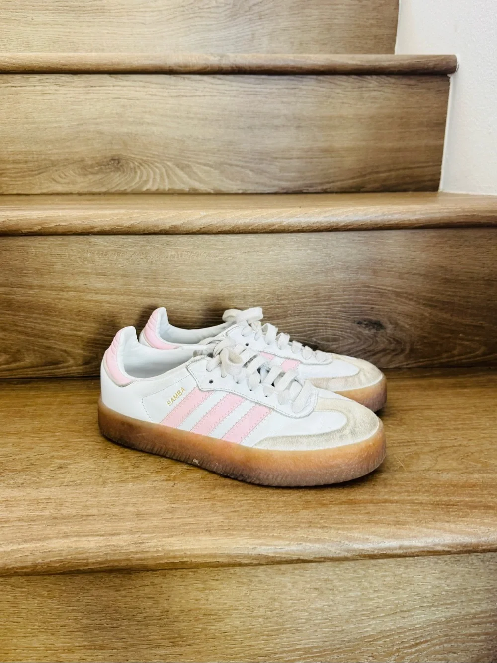 adidas Kids White and Pink Samba Sneakers